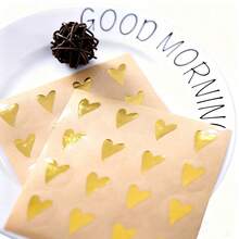 160pcs Transparent Gold Heart Shaped Label Stickers, Gift Wrapping Labels, Decorative Tags, Adhesive Sealing Stickers For Crafts, Holidays, Weddings, Parties, Gift Boxes, Commercial Product Packaging, Gift Bags - Multicolor - View 1