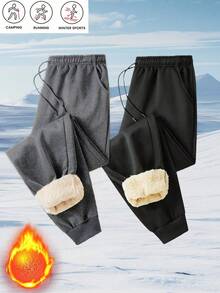 Men's Winter Thickened And Padded Warm Casual Long Pants, Suitable For Outdoor Activities In Cold Weather, Perfect For Winter Walks And More. - 深灰色 - 查看 3