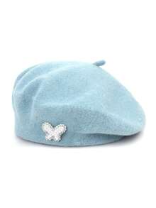 1顶女士纯色珍珠蝴蝶休闲羊毛贝雷帽,百搭日常时尚 - 彩色 - 查看 31