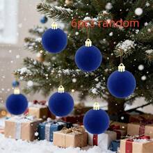 6pcs/12pcs Flocked Christmas Ornament Balls, Plastic Christmas Decorative Hanging Ornaments (Navy Blue) - Navy Blue - View 4