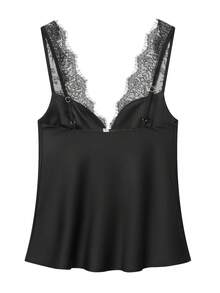 Summer Black Top Lace Tops For Women Satin Backless Going Out Top - Black - View 7