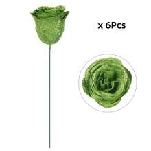 MEHELANY 20支/套 2.76英寸人造闪光玫瑰花束，绿色人造玫瑰，永不凋谢的闪光人造DIY玫瑰花束，适合周年纪念、订婚、结婚礼物、家居、房间、办公室、厨房装饰、派对装饰、情人节、母亲节装饰、送给女友、妈妈、女士的生日礼物（含包装纸） - 綠色 - 查看 7