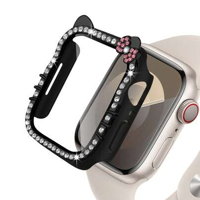 Cartoon Pattern Compatible Case, Shiny Diamond PC Electroplated Protective Cover, Equipped With High-Definition Tempered Glass Screen Protector, Suitable For SE 11/10/9/8/7/6/5/4, Compatible With Apple Watch 40/41/42/44/45/46mm, Diamond Sparkle Series, Women's Version