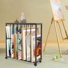 Mobile Art Drying Rack With Wheels, 2+6 Compartments Paint Drying Rack With Desktops Design, Art Canvas Storage Trolley For Painting Storage And Art Pieces Display - Black - View 3