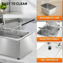 10QT Capacity Electric Deep Fryer With Baskets & Lids, 10L Countertop Stainless Steel Temperature Control Frying Machine, For Home & Commercial 2500W 60Hz 110V - Xem 7