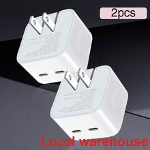 2个20W PD双USB-C折叠式墙充，支持 15/16 Pro Max、iPad系列及安卓手机/平板电脑快速充电，本地仓库发货，适合多人同时充电、多设备充电，满足家庭和办公桌充电需求。家用办公手机充电器，多端口高输出功率。 - 美規A型插(110-127V) - 查看 1