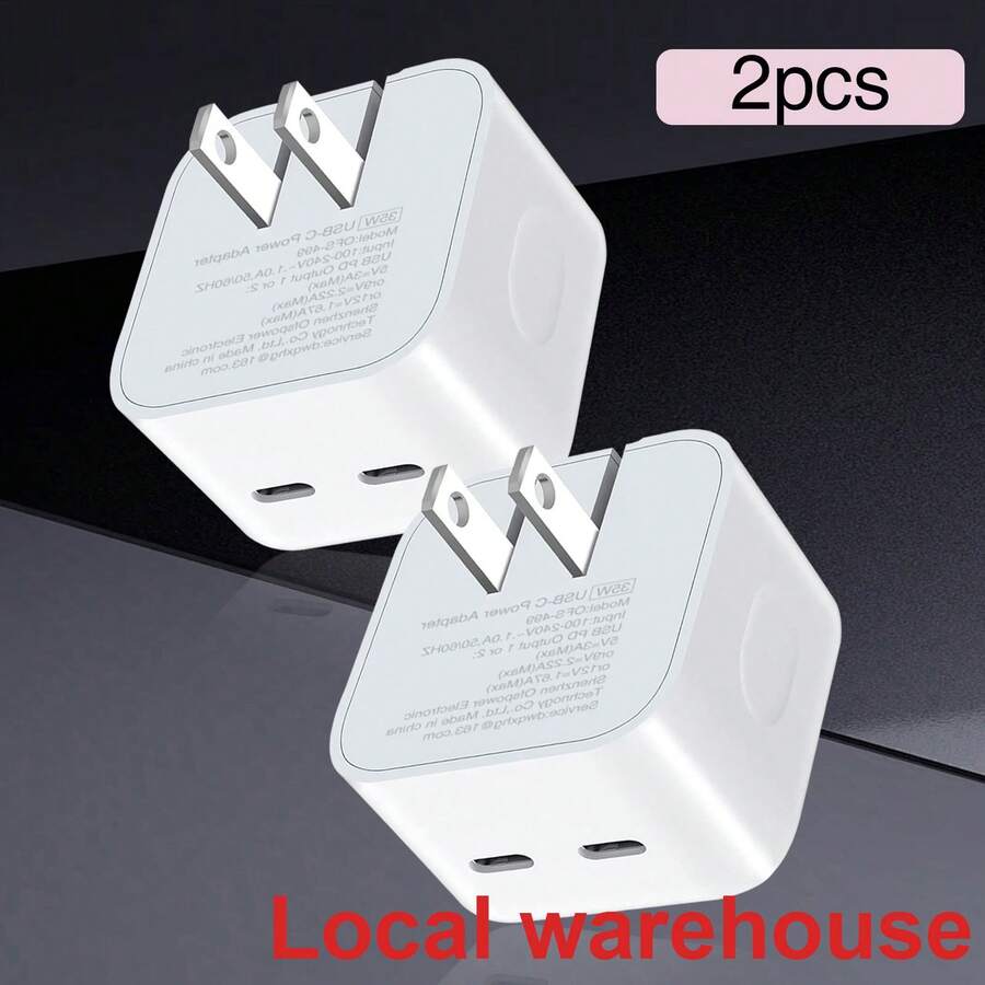 2个20W PD双USB-C折叠式墙充，支持 15/16 Pro Max、iPad系列及安卓手机/平板电脑快速充电，本地仓库发货，适合多人同时充电、多设备充电，满足家庭和办公桌充电需求。家用办公手机充电器，多端口高输出功率。 - 美規A型插(110-127V) - 查看 1