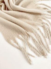 1条女士蓬松长款纯色围巾，冬季保暖围脖，超大加厚保暖毯式围巾带流苏，厚针织流苏披肩 - HM05-駝色 - 查看 7