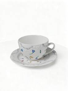 一套可爱蝴蝶结陶瓷杯碟，3D立体花朵甜点盘，花卉浮雕陶瓷杯碟，咖啡牛奶杯，拉花杯，热可可杯碟，适合约会、聊天、用餐、招待客人 - 彩色 - 查看 16