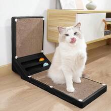 1pc L-Shaped Cat Scratch Board 23.6in Wear-Resistant Corrugated Paper Cat Claw Board With Ball Toy And Washable Shell - Black - View 8