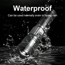 50000流明高功率LED手电筒超亮远射程变焦战术手电筒USB充电露营狩猎LED手电筒 - 黑色 - 查看 10