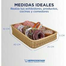 Canastas De Tipo Mimbre de Plástico - 21x7x15cm | Perfectas para Exhibir Productos | Cestas Organizadoras Símil Canastas de Mimbre | Canasta de Plástico Lavable | Canasta Para Pan(Canasta 1 Pack x2 40cm x 25cm) - Multicolor - Ver 2