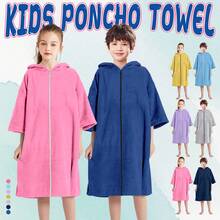 1 chiếc khăn choàng trùm đầu bằng sợi nhỏ cho trẻ em, áo choàng bơi có khóa kéo cho bé trai bé gái, khăn tắm thay đồ lướt sóng, khăn tắm đi biển có thể mặc, có bảy màu để lựa chọn - Nhiều màu - Xem 3