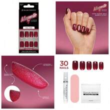 Artificial Fake Press Ons, 419 Magnetic, Cherry Mocha, Short Squoval, File, Glue And Prep Pad Included, 30 Nails - 1 - 查看 1