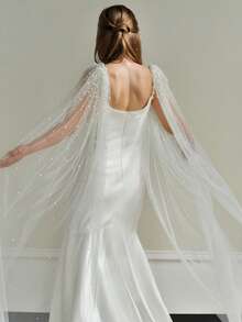 1 paire de châle voilé perlé fait main, cape/châle de mariée, long châle pour occasions formelles pour couvrir les bras - Châle de perles - Voir 5