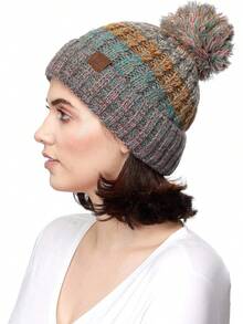 Gorro de invierno para mujeres exclusivo con puntadas de semillas y pompones de confeti (HAT-1816)(HAT-2214)(HAT-2085)(HAT-3841) - Sombrero: verde azulado - Ver 10
