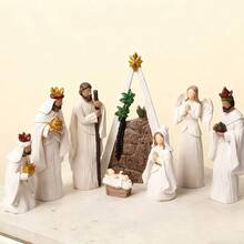 Nativity Scene Resin Figurine Collection - Intricate Religious Christmas Decoration Set With Biblical Characters For Home Display And Gifting - Apricot - View 6