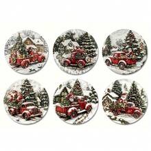 Set Of 6, Colorful Christmas Wooden Coasters, Choose 1 Set, 2 Sets Or 31 Sets, Bright Colors, Santa Claus Sitting On A Red Pickup Truck, Christmas Tree Decorations, Christmas Table Decorations, Home Decorations , Suitable For Coffee Cups And Beverages, Perfect For Home, Office And Restaurant Use, Gift For Your Family, Friends And Partner!Coaster Set,Coasters Drink Coasters,Coaster For Cup At Home - Multicolor - View 10