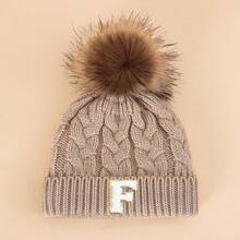 1 gorro de malha com letras para bebê, macio, quente e confortável para meninos e meninas, uso ao ar livre no outono e inverno.