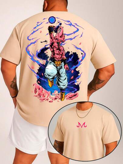 Camiseta Masculina "Anime Majin Boo Maligno" Streetwear Minimalista 100% Algodão Frente e Costa