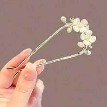 1pc New Camellia U-Shaped Hairpin For Women, Vintage Style High-End Metal Hair Stick For Updo, Headwear Accessory Boho,Gold Head Piece Valentine's Day Hair Bun Hair Bun Maker Bun Hair Piece Hair Styling Pins, School Stuff, Hair Accessories - 金色 - 查看 5