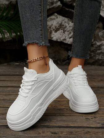 厚底舒适柔软系带多功能增高透气女式休闲运动鞋，适合户外、健身、学生穿着