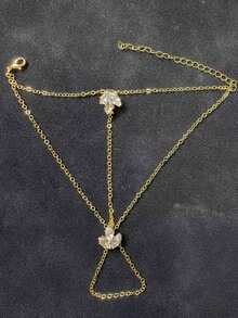 1pc Leaf Connecting Finger Chain Bracelet For Women, Minimalist Bohemian Design Rhinestone Hand Chain Jewelry - JL2214 - View 3