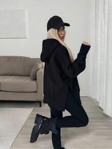 2pcs Women's Casual Solid Color Long Sleeve Sweatshirt And Pants Set, Sportswear, Street Style, Homewear, Yoga Outfit, Spring/Autumn/Winter - Black - View 5