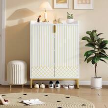 Meuble à chaussures avec pieds en métal doré et portes en MDF, meuble de rangement pour entrée, chambre, salon, blanc - Blanc - Voir 5