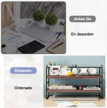 simfort Organizador de Escritorio 3 Niveles, Organizador Estantes de Escritorio Estante de Libros Organizador de Oficin Estantería para Cocina Oficina Baño Dormitorio Sala de Lectura - Marrón - Ver 4