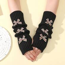 Exquisite Cute Bowknot Fingerless Arm Warmers, Women's Autumn Winter Knitted Warm Mid-Length Pile Sleeve Warmers, Holiday - Style 2 - View 11