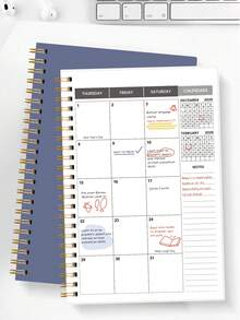 BUBU 1本2026-2027年周/月计划笔记本，螺旋装订，每日日程安排，学术预约记录本，适合家庭、学校和办公室使用，A5尺寸，返校季、办公用品、学习用品，送给女性的礼物，母亲节礼物 - 霧霾藍 - 查看 4