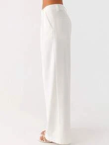White Wide Leg Pants With Pleated Front And Draping Effect
