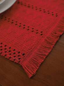 1 pieza Tapete de mesa estilo vintage americano country de color rojo sólido tejido con flecos, mantel rectangular para mesa de café, mueble de TV, fiesta festiva, cumpleaños, decoración del hogar, para todo el año - Rojo - Ver 10