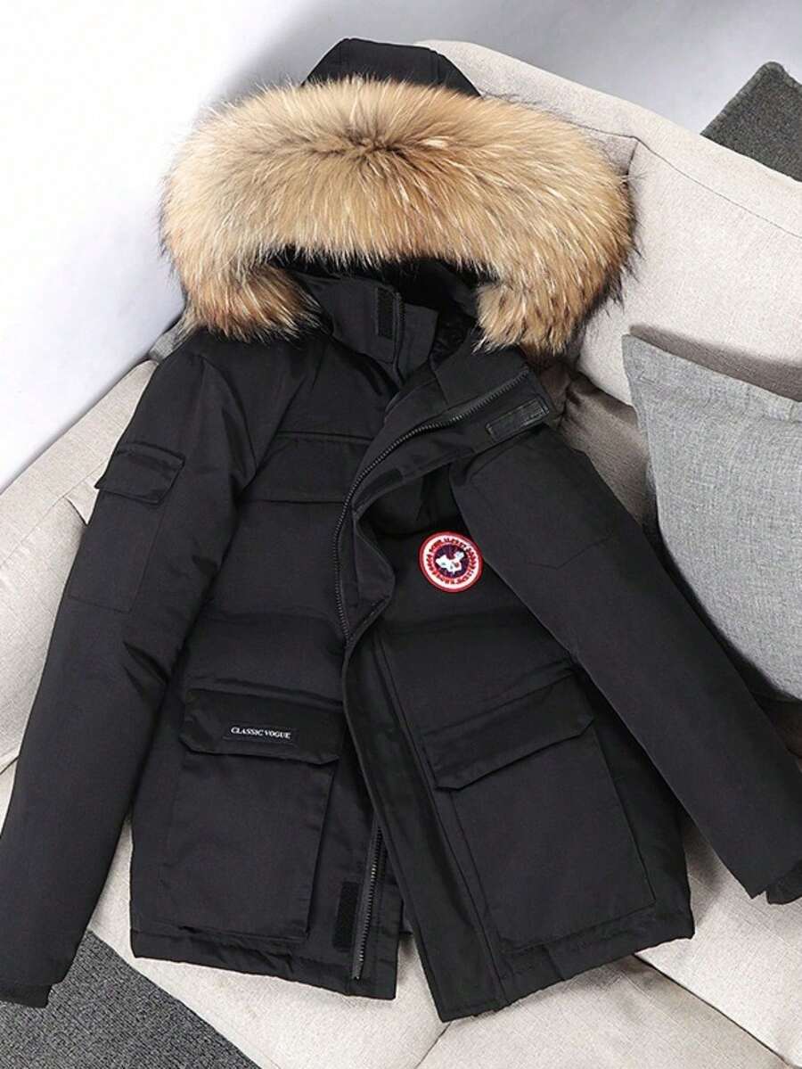Men's Warm Down Jacket, With An Added Insulation Layer And A Hat, Is A Long And Stylish Down Jacket, Suitable For Wearing In Autumn And Winter Seasons - 黑色 - 查看 1