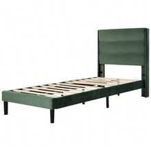 Upholstered Bed 90 X 200 Cm, Bed Frame With Slatted Base And Headboard, Upholstered Double Bed, Dark Green Velvet Fabric Cover, Timeless Modern Design, Youth Bed - Green - View 7