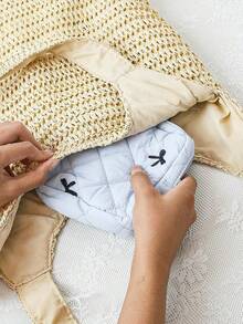 1个小型化妆包，可作手提包、绗缝化妆袋、卫生巾收纳袋、女士便携式化妆口红包、带隔层的迷你化妆包、可爱女士化妆品收纳包、旅行洗漱包、冬季化妆品收纳包 - 彩色 - 查看 9