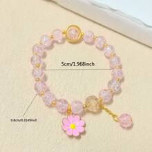 6件套时尚玻璃珠手链，配向日葵和雏菊吊坠，适合女性日常佩戴 - 粉+藍+紫+綠+白+玫紅 - 查看 6