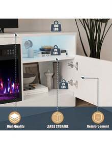 Fireplace TV Stand With 36" Fireplace, Up To 80" TVs, 70" Entertainment Center, With 20 Color Lights, TV Media Console With Storage Cabinets For Living Room - 白色 - 查看 7