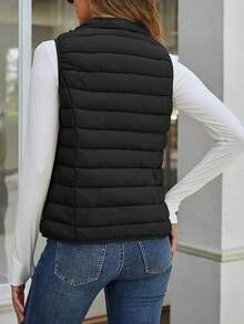 2026 Women's Essential Warm Vest  Lightweight Quilted Puffer Vest Sleeveless Stand Collar Zip-Up Padded Outerwear Gilet ,Classic Versatile For Seasonal Outdoor Use - màu đen - Xem 5