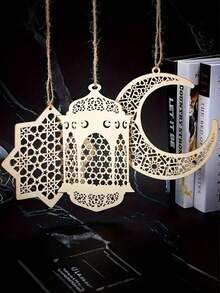 Zestawy 1/2 drewnianych dekoracji na Ramadan, wisiorek z księżycem i lampa wisząca na Eid Al Fitr, lampa księżycowa na Eid Al Fitr, lampa gwiazda na Ramadan, dekoracja na Eid Al Fitr, dekoracja domu na zewnątrz, dekoracja pokoju dziecięcego - Wielokolorowe - Zobacz 7