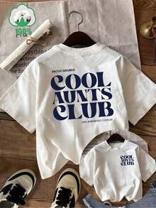 Cool Auntie Club Women's T-Shirt With Element Print On Front And Back, Pure Cotton, Soft, Fitted, Round Neck, For Spring/Summer - 白色 - 查看 2