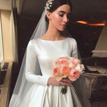 Elegant Sexy Long Sleeves Satin A Line Formal Bridal Dress Registration Wedding Dress For Bride,Bridal Fashion,Evening Party Dress Bridal Gowns,Romantic Church Ceremony Wedding Dress,Suitable For Wedding,Party,Singles' Party,Vacation,Bride,Formal Occasions,Dinner Dress,Prom Dress,Homecoming Dress,Cocktail Party - 白色 - 查看 5