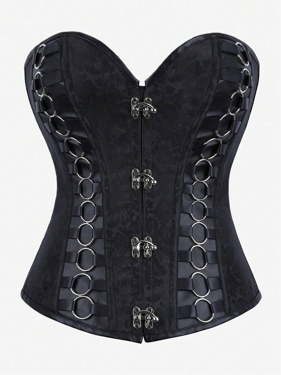 Áo nịt ngực Steampunk Gothic không dây khóa cài định hình bodysuit có xương bó sát cổ điển ôm sát dành cho nữ, áo nịt eo dự tiệc - màu đen - Xem 1