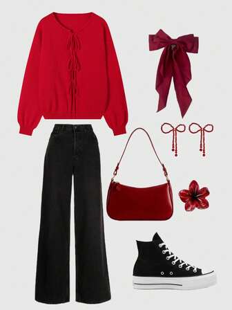 Women's Romantic Solid Color Vintage Elegant Casual Daily Christmas New Year Holiday Solid Color Knitted Front Bowknot Plus Size Cardigan Long Sleeve Holiday Evening Date Daily Date Autumn Winter Autumn Women Autumn Winter New