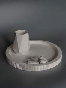 1 khay tròn sọc trang trí khay lưu trữ đế chậu cây khuôn silicon cho nhựa thạch cao trang trí bê tông khuôn silicon - trắng - Xem 1