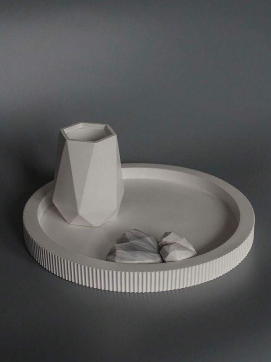 1 khay tròn sọc trang trí khay lưu trữ đế chậu cây khuôn silicon cho nhựa thạch cao trang trí bê tông khuôn silicon - trắng - Xem 1