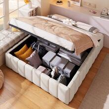 Upholstered Bed, 140 X 200 Cm, Hydraulic Suspension, Without Headboard, Without Mattress, Beige - Beige - View 12