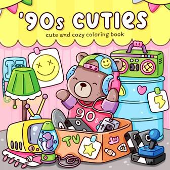 1 pieza Libro de colorear para adultos "90s Cuties" de 21x21cm | Papel opaco grueso, líneas gruesas fáciles de colorear | Escenas vintage vibrantes de los 90 (casetes/estampados neón) | Perfecto para reuniones con amigos/ocio otoñal | Artículos de dibujo
