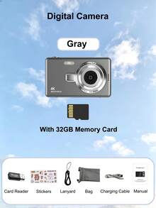 1 台 Q12 数码相机，配备 32G 内存卡、5000 万像素 2.4 英寸屏幕、可充电相机 CCD 和多种滤镜模式。便携式防抖智能变焦数码相机，适合户外使用